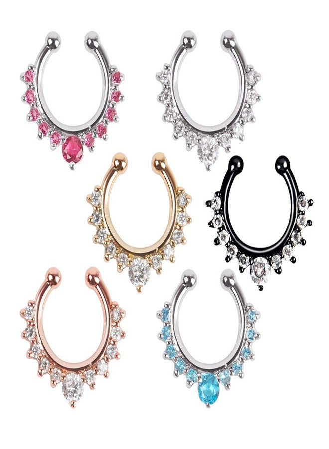 XUKEKOY 6pcs Fake Septum Clicker Nose Ring Rhinestone Non Piercing Hanger Clip Body Jewelry - Image 5